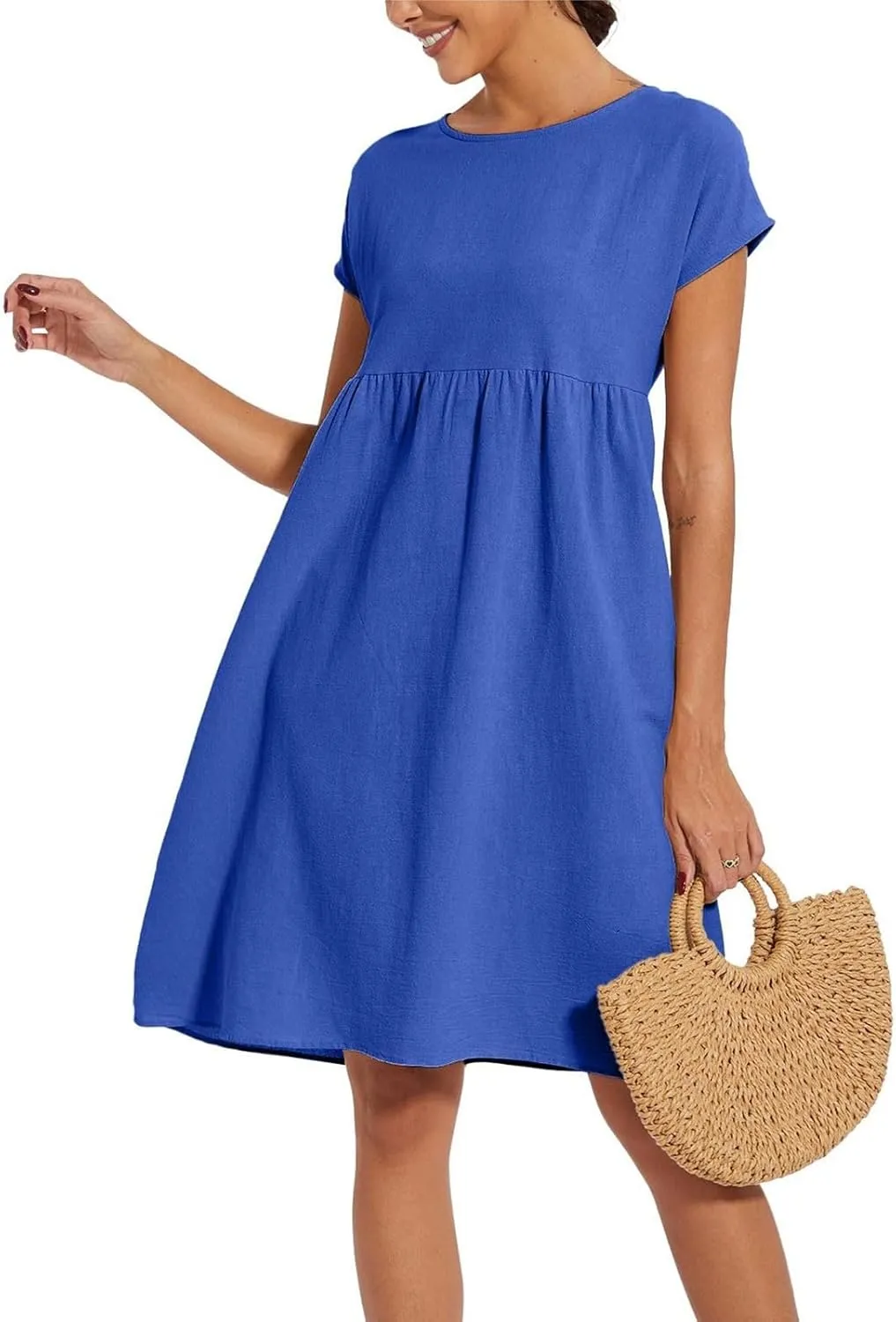 Linen Dresses for Women 2025 Dress Baggy Midi Dresses Plus Size Short Sleeves Dress Sundress with Pockets