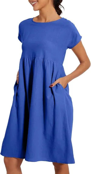 Linen Dresses for Women 2025 Dress Baggy Midi Dresses Plus Size Short Sleeves Dress Sundress with Pockets