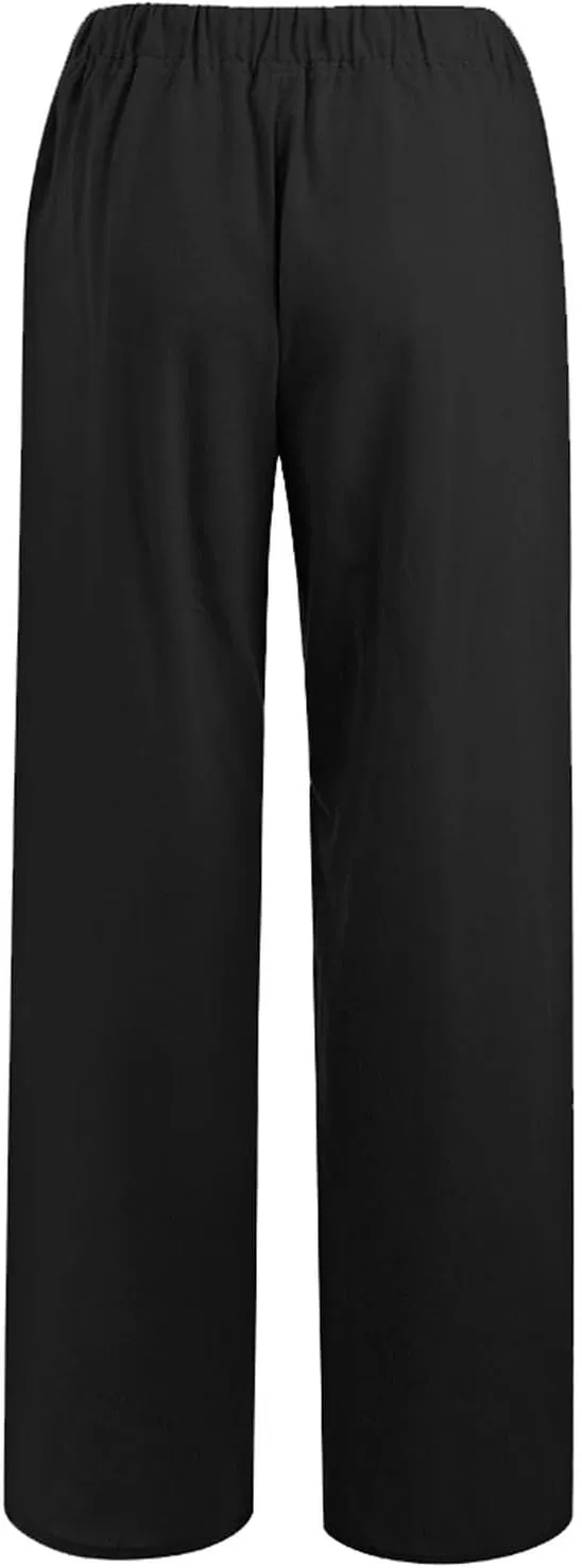 Linen Pants Women Summer Wide Leg Casual Palazzo Pant High Waisted Drawstring Lounge Beach Trousers with Pockets