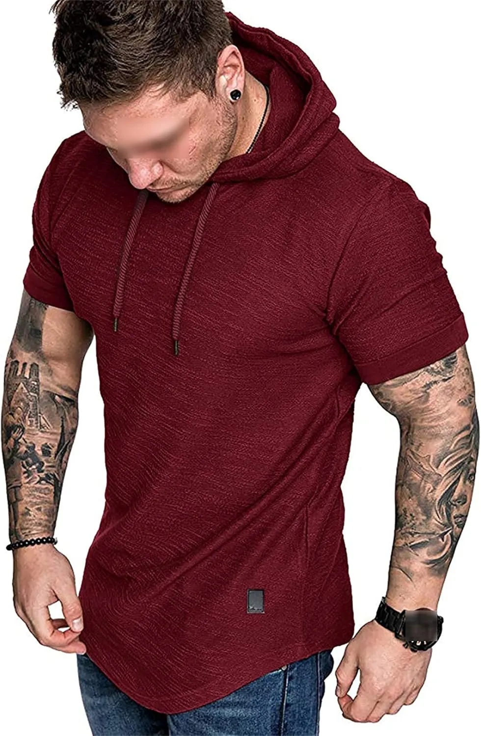 Maiyifu-GJ Men's Short Sleeve Athletic Hoodie Lightweight Workout Hooded T-Shirts Solid Color Slim Fit Pullover Sweatshirt