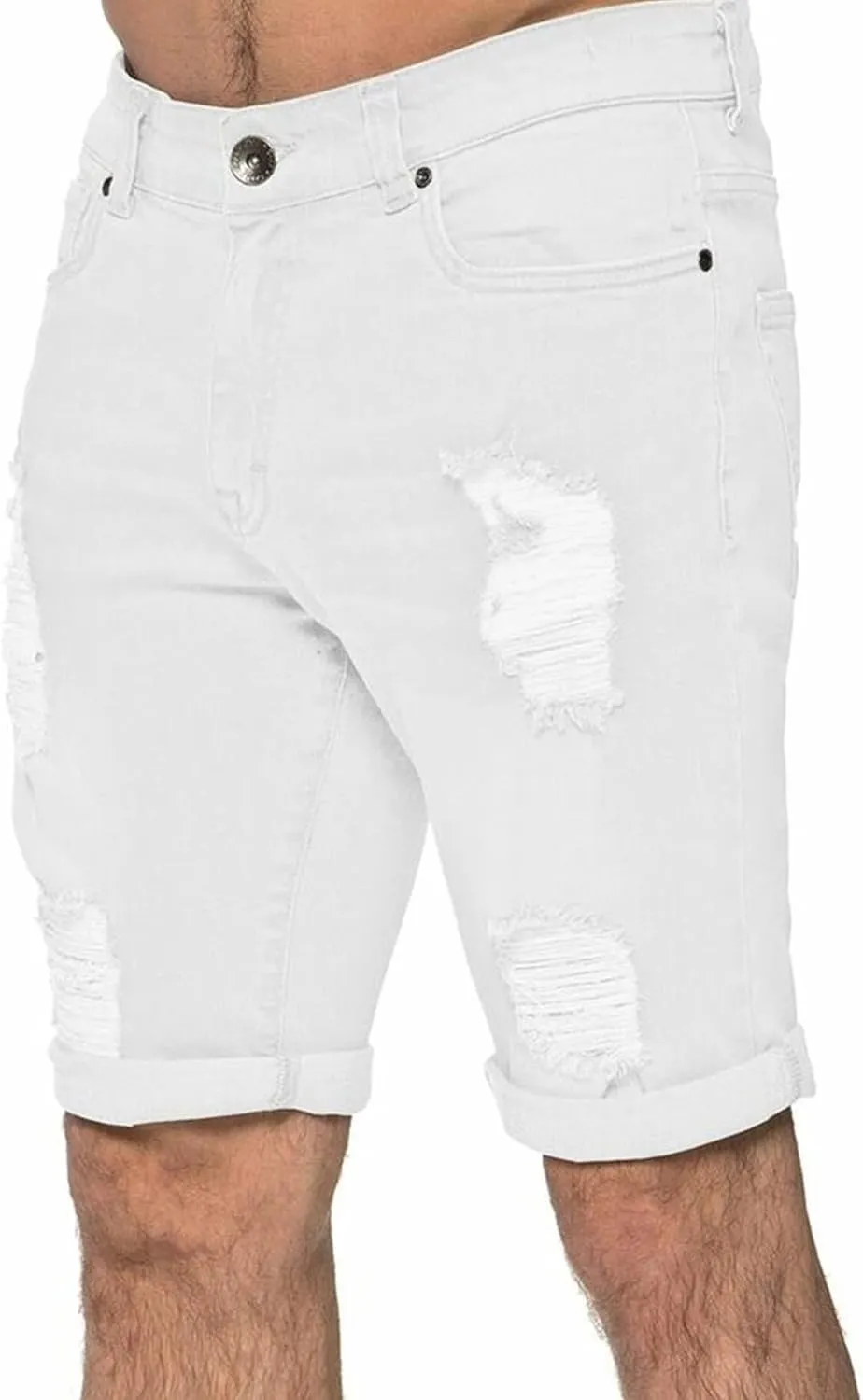 Maiyifu-GJ Men's Slim Fit Ripped Jeans Short Distressed Washed Straight Denim Short-Pant Fashion Stretch Jean Shorts