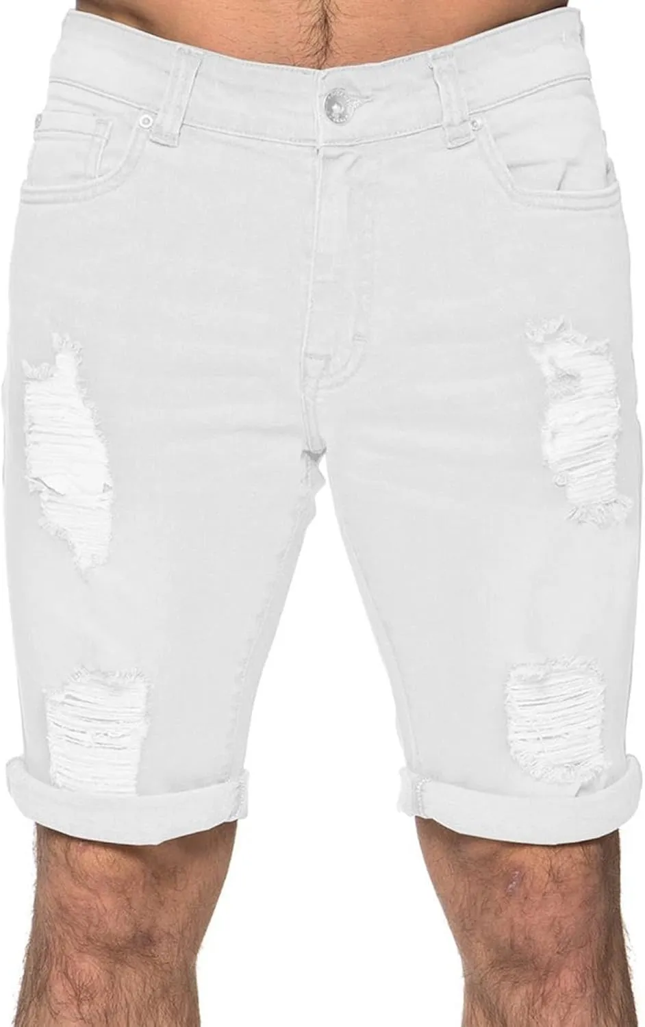 Maiyifu-GJ Men's Slim Fit Ripped Jeans Short Distressed Washed Straight Denim Short-Pant Fashion Stretch Jean Shorts
