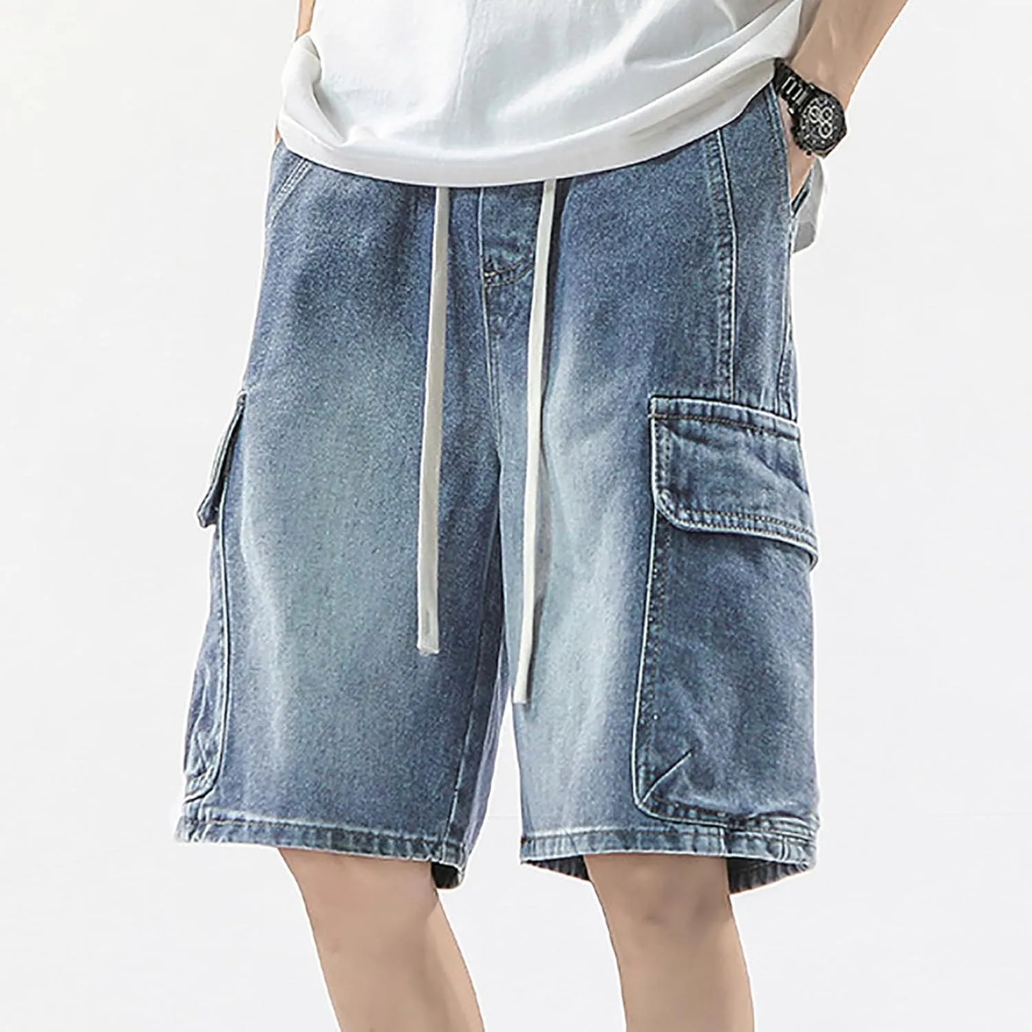 Mens Baggy Denim Jorts Y2K Vintage Loose Hip Hop Jean Shorts Wide Leg Mid Jeans Streetwear Clothes
