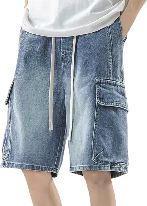 Mens Baggy Denim Jorts Y2K Vintage Loose Hip Hop Jean Shorts Wide Leg Mid Jeans Streetwear Clothes