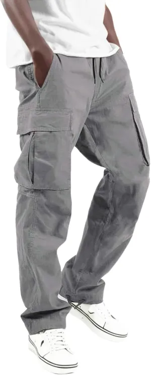Men's Cargo Pants Slim Fit Drawstring Joggers Hiking Trousers with Multi Pockets Twill Chino Pants Sports Overalls