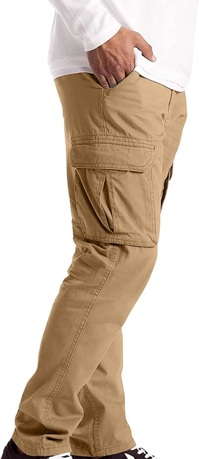 Men's Causal Cargo Pants Solid Color Multi Pockets Straight Leg Trousers Outdoor Wearing Pants with Pockets Overalls