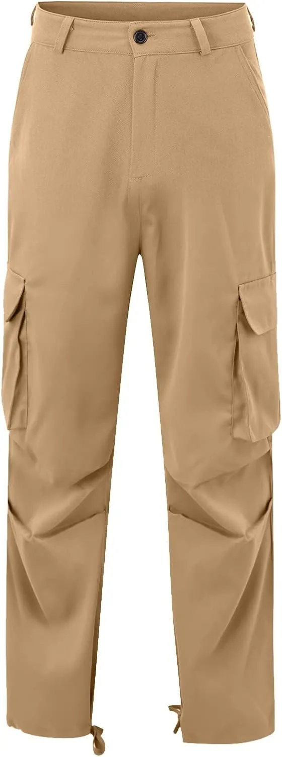 Men's Causal Cargo Pants Solid Color Multi Pockets Straight Leg Trousers Outdoor Wearing Pants with Pockets Overalls