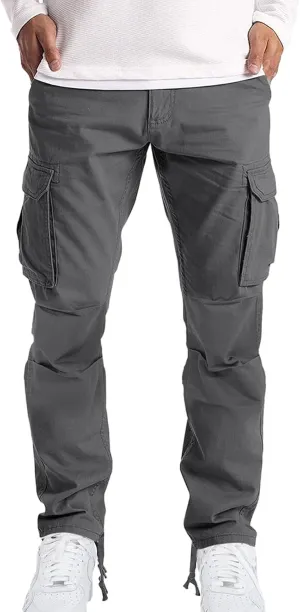 Men's Causal Cargo Pants Solid Color Multi Pockets Straight Trousers Outdoor Wearing Pants with Pockets Overalls