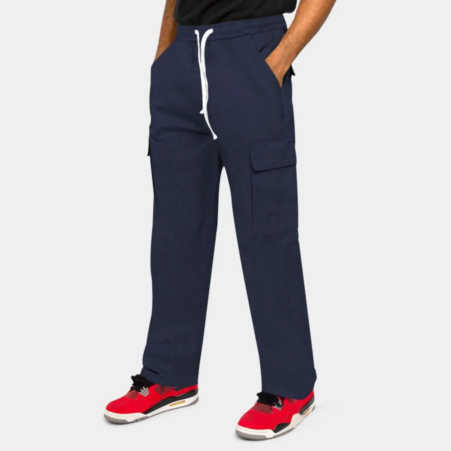 Mens Corduroy Pants Retro Cargo Pants Elastic Drawstring Regular Fit Athletic Joggers Breathable Quick Dry Casual