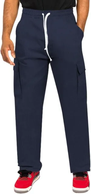 Mens Corduroy Pants Retro Cargo Pants Elastic Drawstring Regular Fit Athletic Joggers Breathable Quick Dry Casual