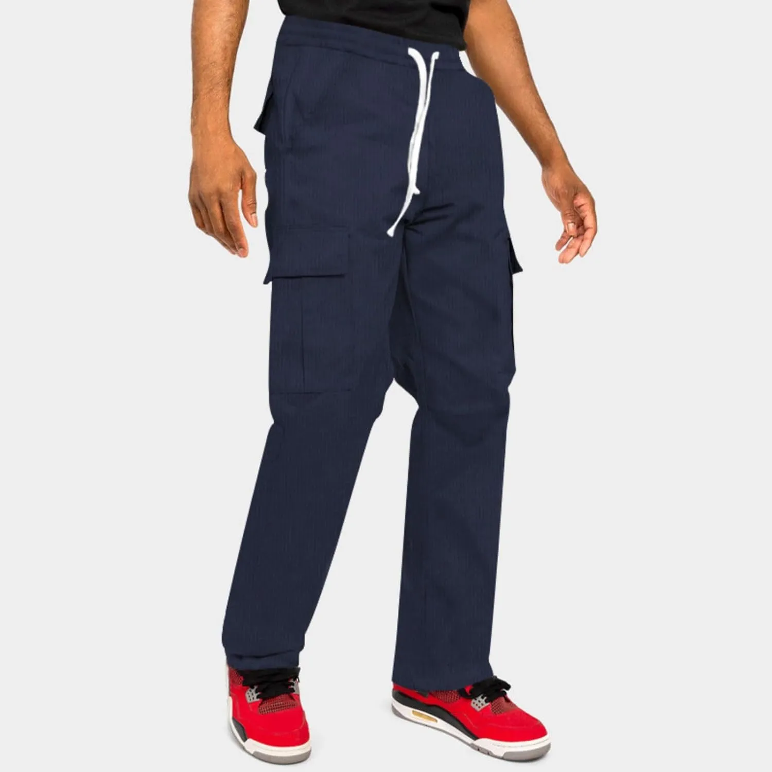 Mens Corduroy Pants Retro Cargo Pants Elastic Drawstring Regular Fit Athletic Joggers Breathable Quick Dry Casual