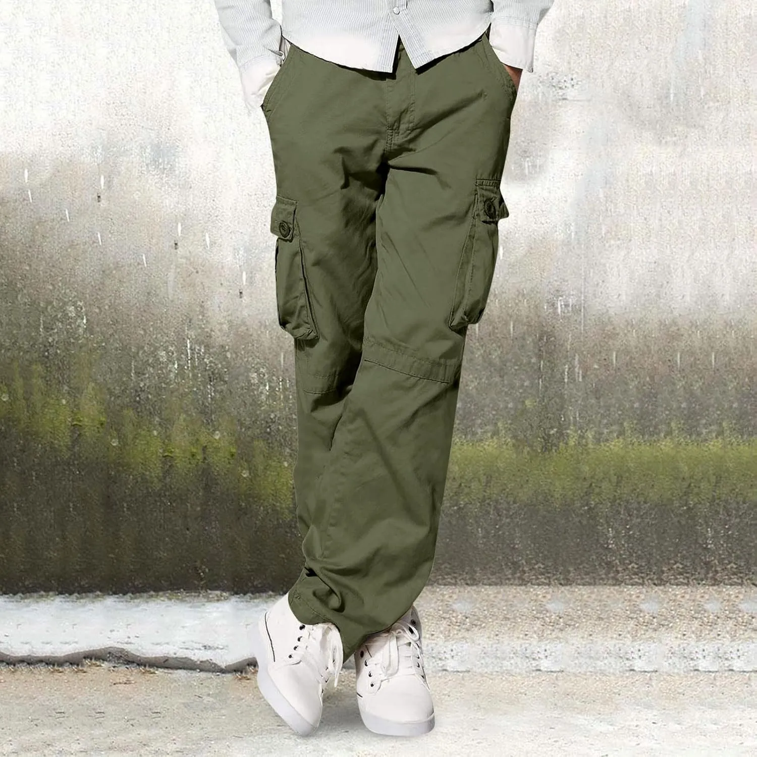 Mens Fashion Hiking Cargo Pants Loose Fit Trousers with Pockets Sports Pants Mens Workwear Overalls Athletic Joggers