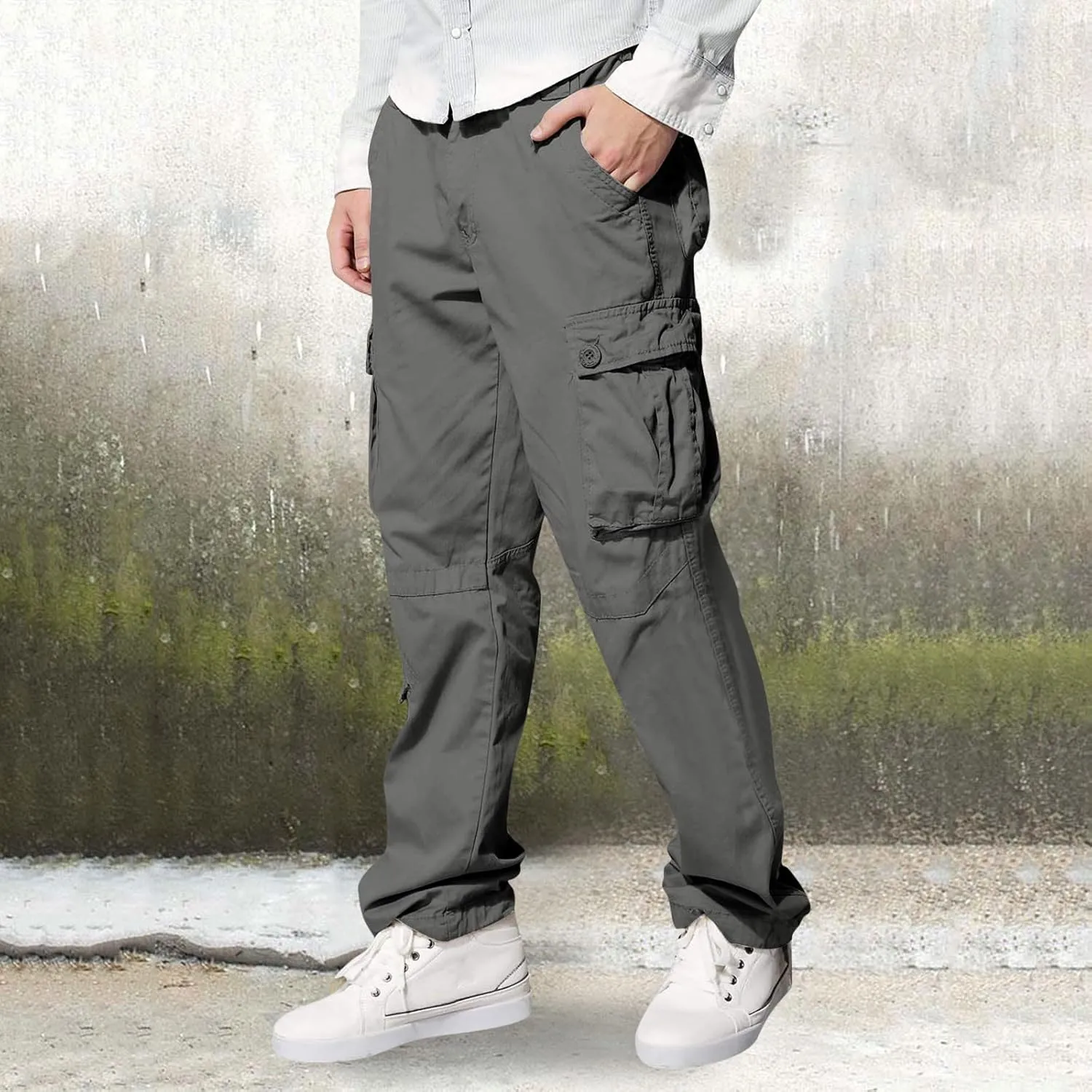 Mens Fashion Hiking Cargo Pants Loose Fit Trousers with Pockets Sports Pants Mens Workwear Overalls Athletic Joggers