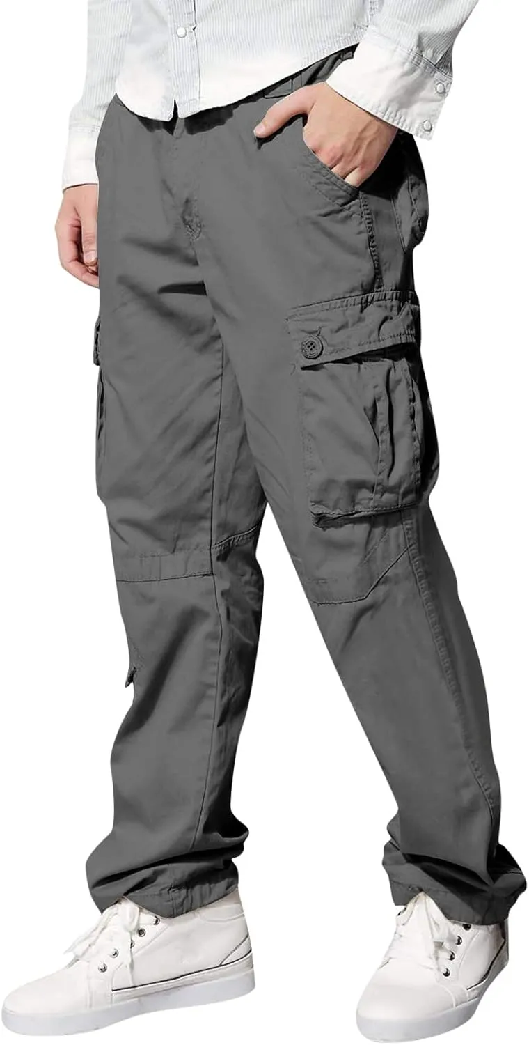 Mens Fashion Hiking Cargo Pants Loose Fit Trousers with Pockets Sports Pants Mens Workwear Overalls Athletic Joggers