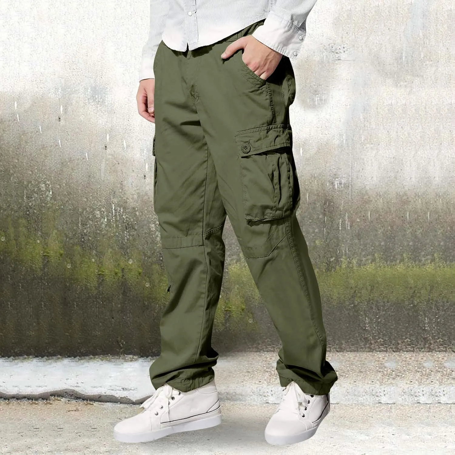 Mens Fashion Hiking Cargo Pants Loose Fit Trousers with Pockets Sports Pants Mens Workwear Overalls Athletic Joggers