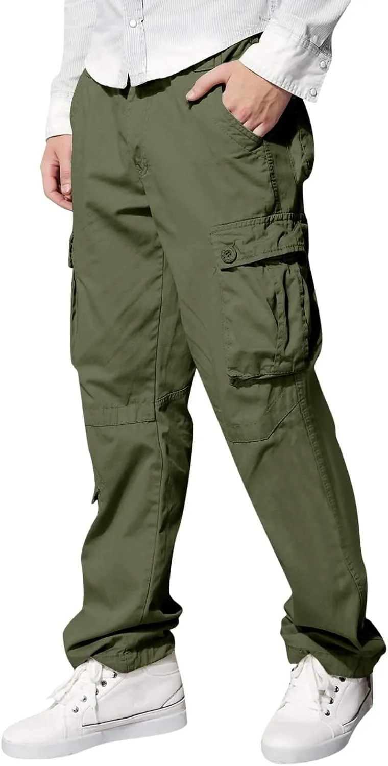 Mens Fashion Hiking Cargo Pants Loose Fit Trousers with Pockets Sports Pants Mens Workwear Overalls Athletic Joggers