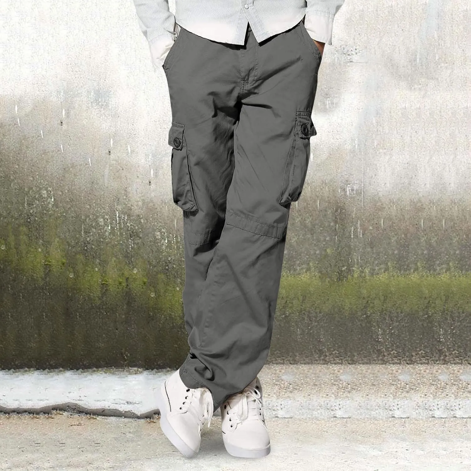 Mens Fashion Hiking Cargo Pants Loose Fit Trousers with Pockets Sports Pants Mens Workwear Overalls Athletic Joggers