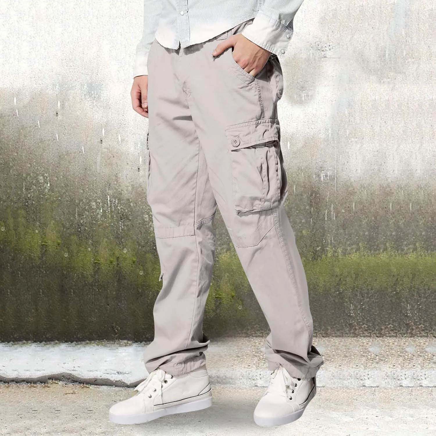 Mens Fashion Hiking Cargo Pants Loose Fit Trousers with Pockets Sports Pants Mens Workwear Overalls Athletic Joggers
