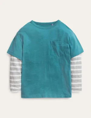 Mock Long Sleeve T-Shirt-Brittany Blue
