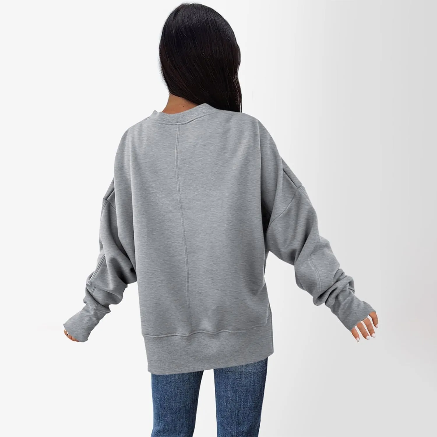 Oversized Sweatshirts Women Casual Loose Fit Crewneck Thumb Hole Sweatshirts High Low Split Hem Trendy Hoodies