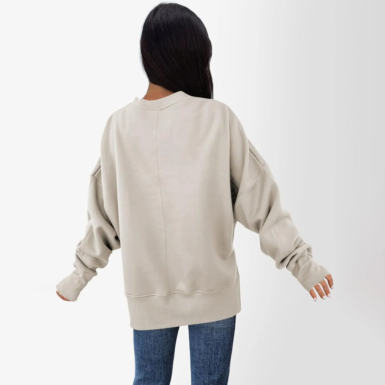 Oversized Sweatshirts Women Casual Loose Fit Crewneck Thumb Hole Sweatshirts High Low Split Hem Trendy Hoodies