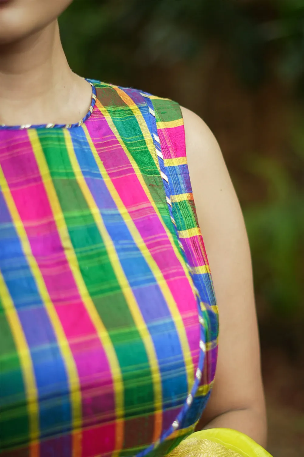 Pink Green blue Pure raw silk checkerd croptop