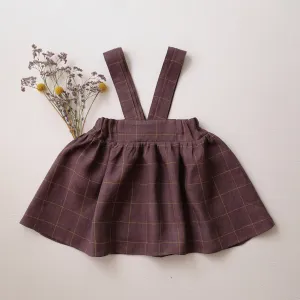 Plum Check Linen Pintuck Straps Pinafore