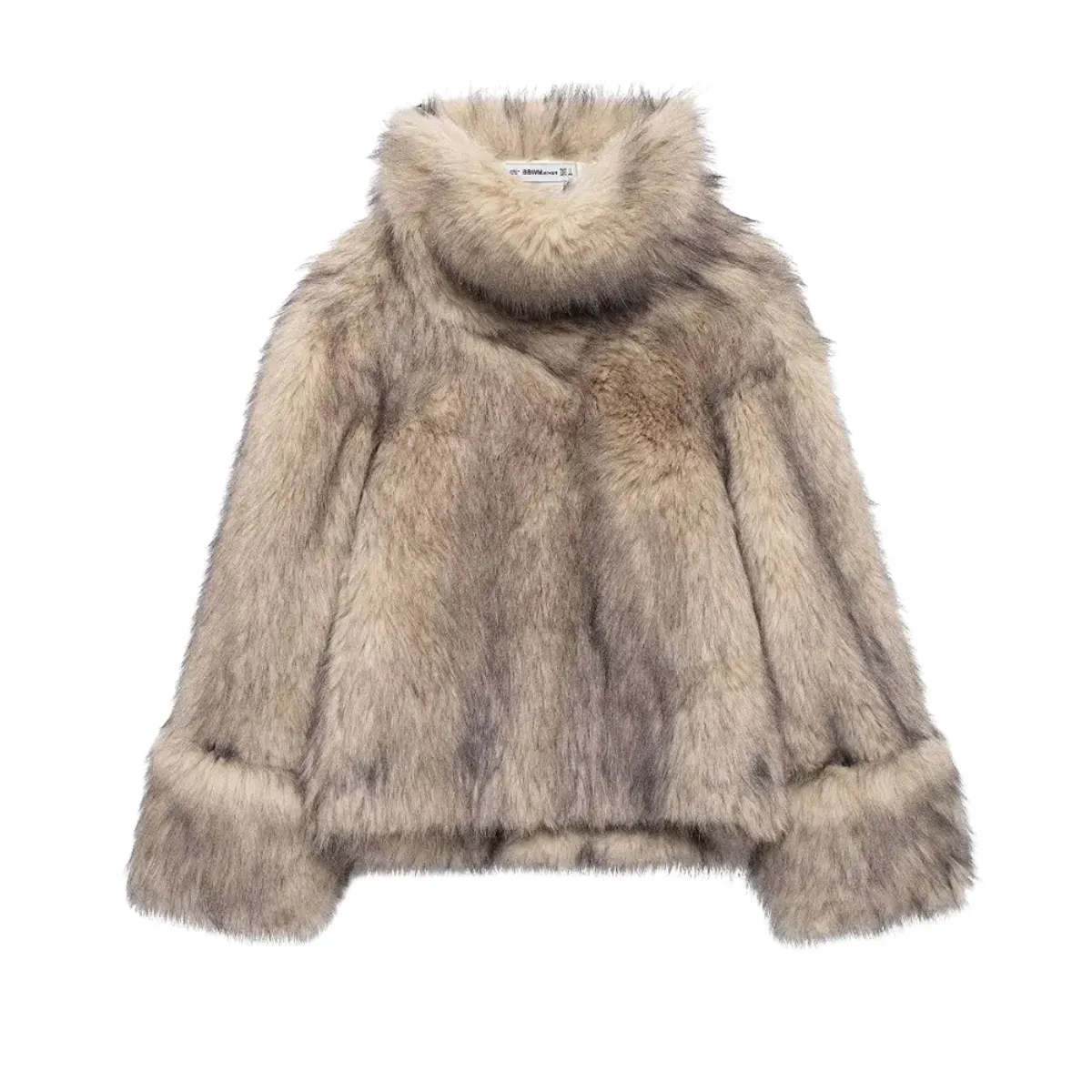 Plush High-Neck Faux Fur Coat