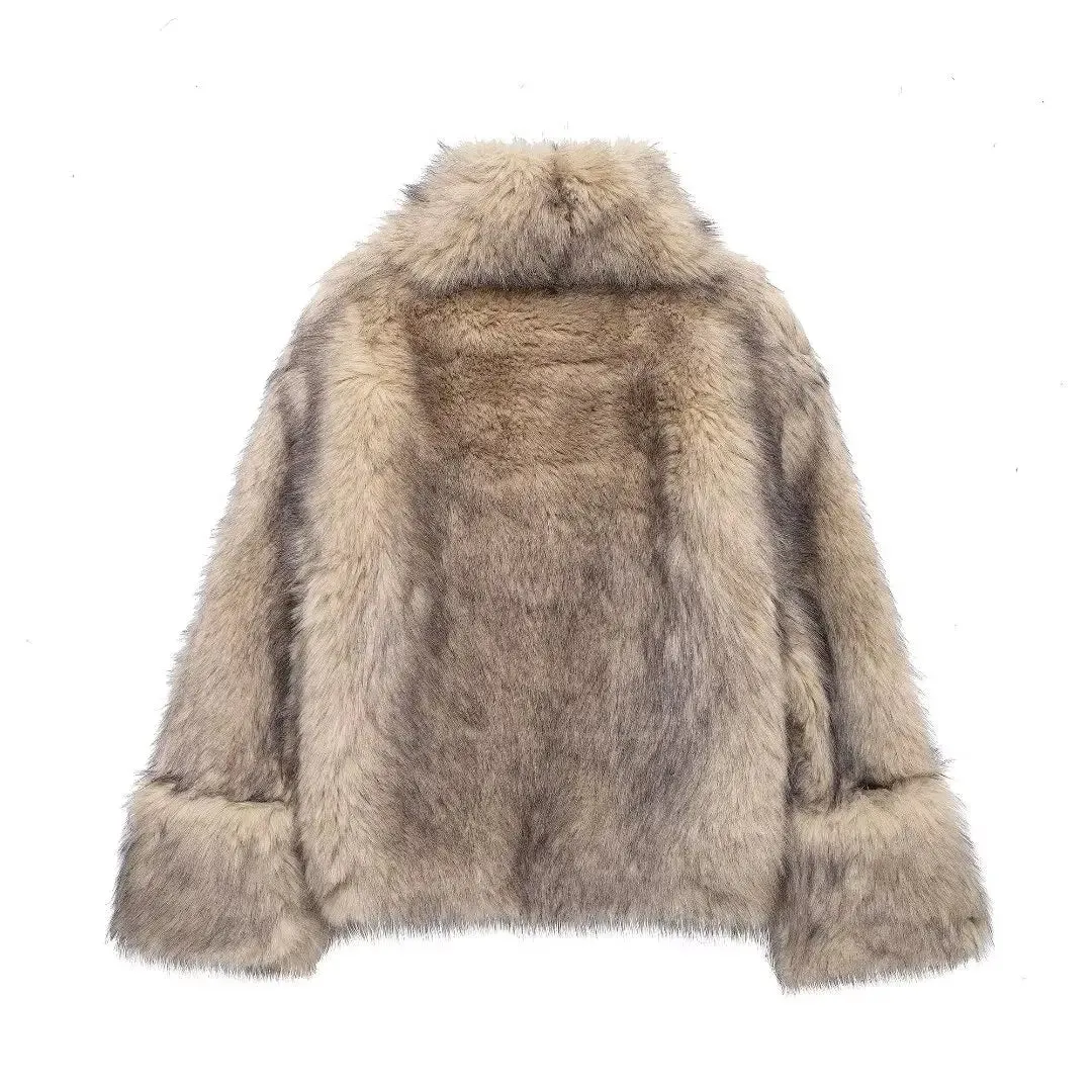 Plush High-Neck Faux Fur Coat