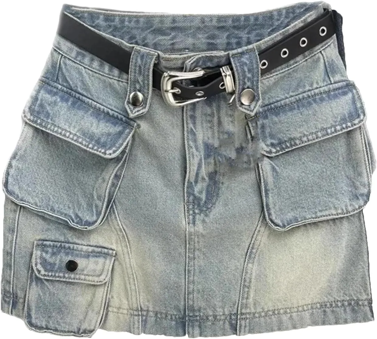 Retro Denim Short Skirt Women's Tooling Style High Waist Anti-Light A Word Midi Skirt