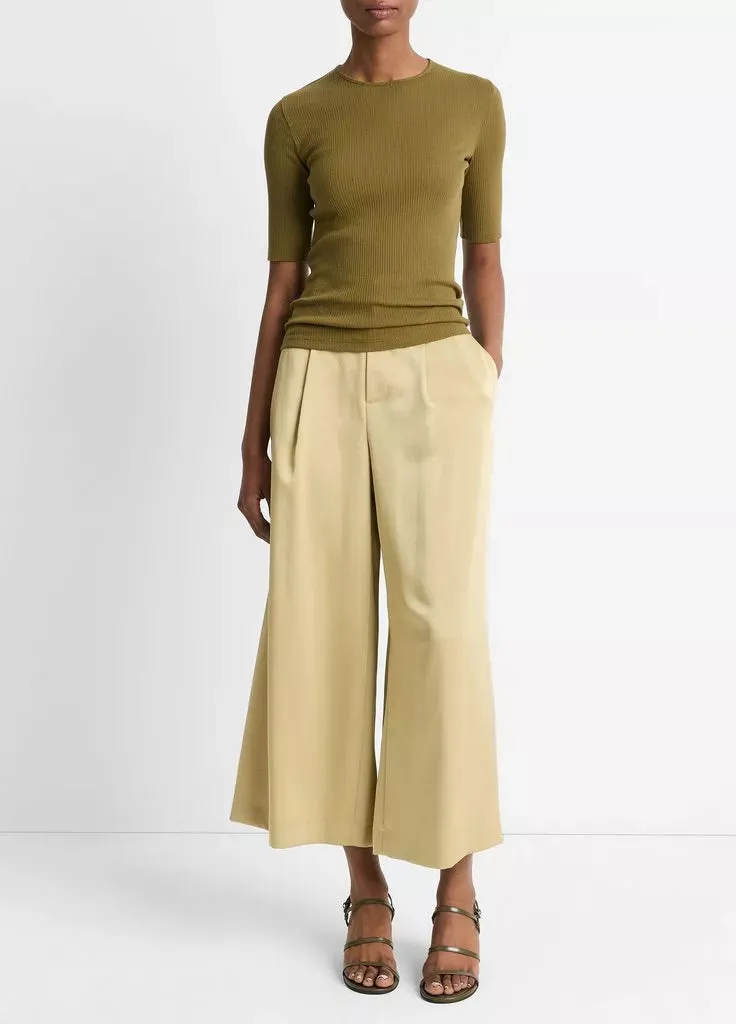 Ribbed Cotton Elbow-Sleeve T-Shirt - Laurel