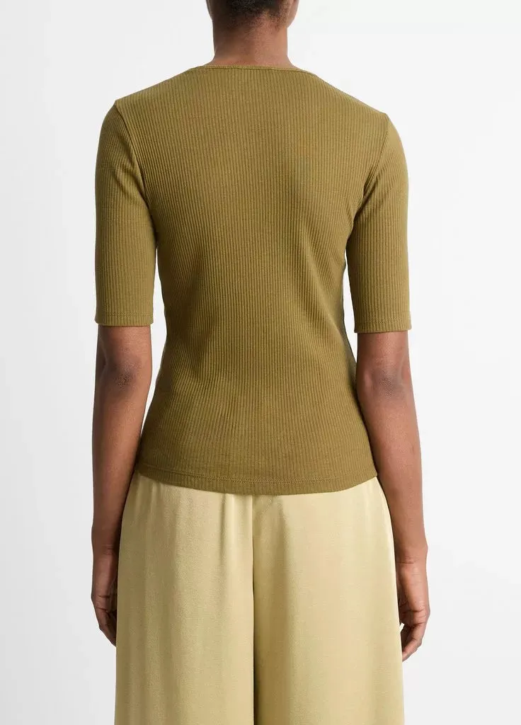 Ribbed Cotton Elbow-Sleeve T-Shirt - Laurel