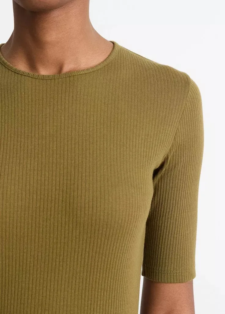 Ribbed Cotton Elbow-Sleeve T-Shirt - Laurel