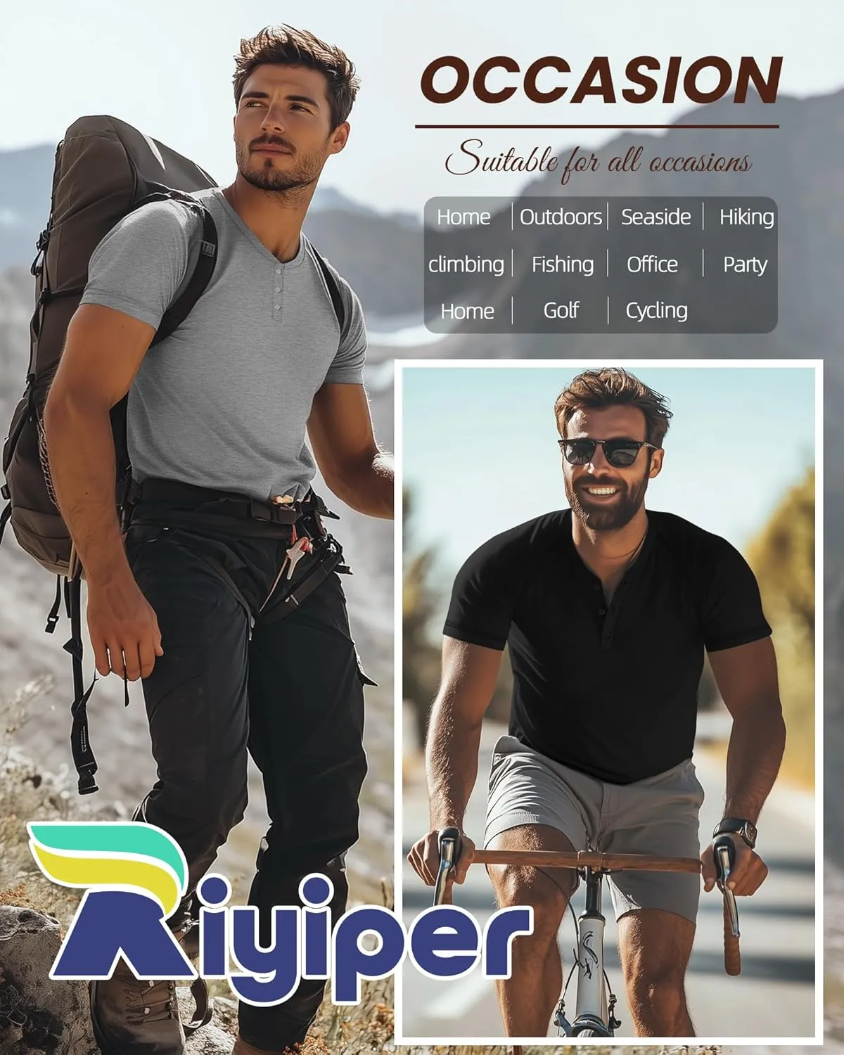 Riyiper 3 Pack Henley Shirts for Men Short Sleeve Raglan M-5XL Cotton Regular and Big Tall Tops Casual Summer Basic Tee