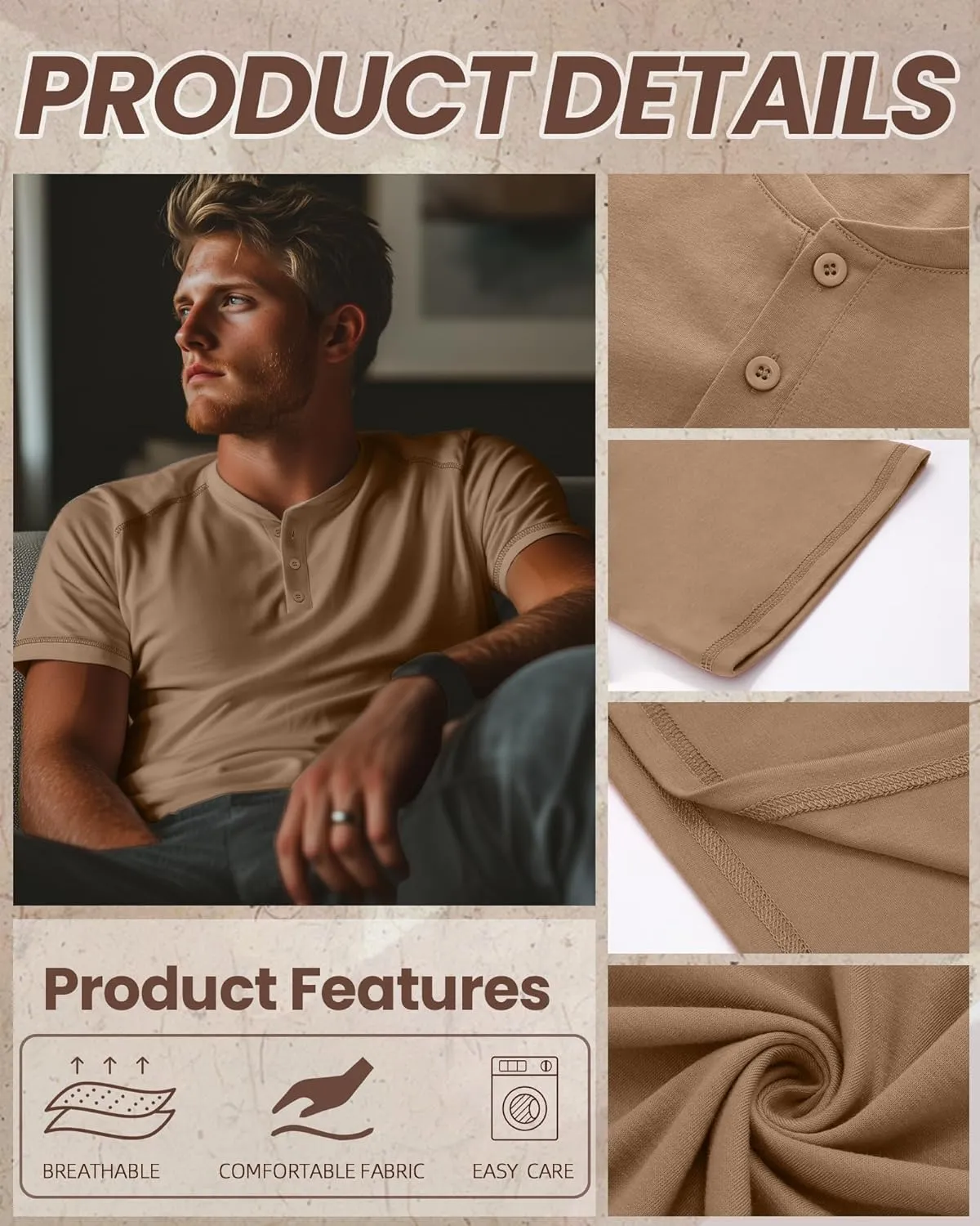 Riyiper 3 Pack Henley Shirts for Men Short Sleeve Raglan M-5XL Cotton Regular and Big Tall Tops Casual Summer Basic Tee