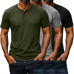 Riyiper 3 Pack Henley Shirts for Men Short Sleeve Raglan M-5XL Cotton Regular and Big Tall Tops Casual Summer Basic Tee