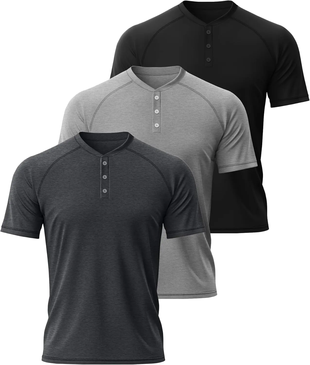 Riyiper 3 Pack Henley Shirts for Men Short Sleeve Raglan M-5XL Cotton Regular and Big Tall Tops Casual Summer Basic Tee