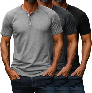 Riyiper 3 Pack Henley Shirts for Men Short Sleeve Raglan M-5XL Cotton Regular and Big Tall Tops Casual Summer Basic Tee