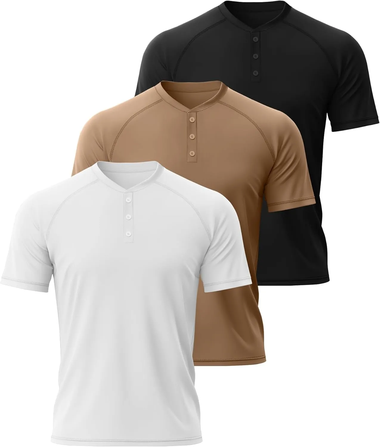 Riyiper 3 Pack Henley Shirts for Men Short Sleeve Raglan M-5XL Cotton Regular and Big Tall Tops Casual Summer Basic Tee
