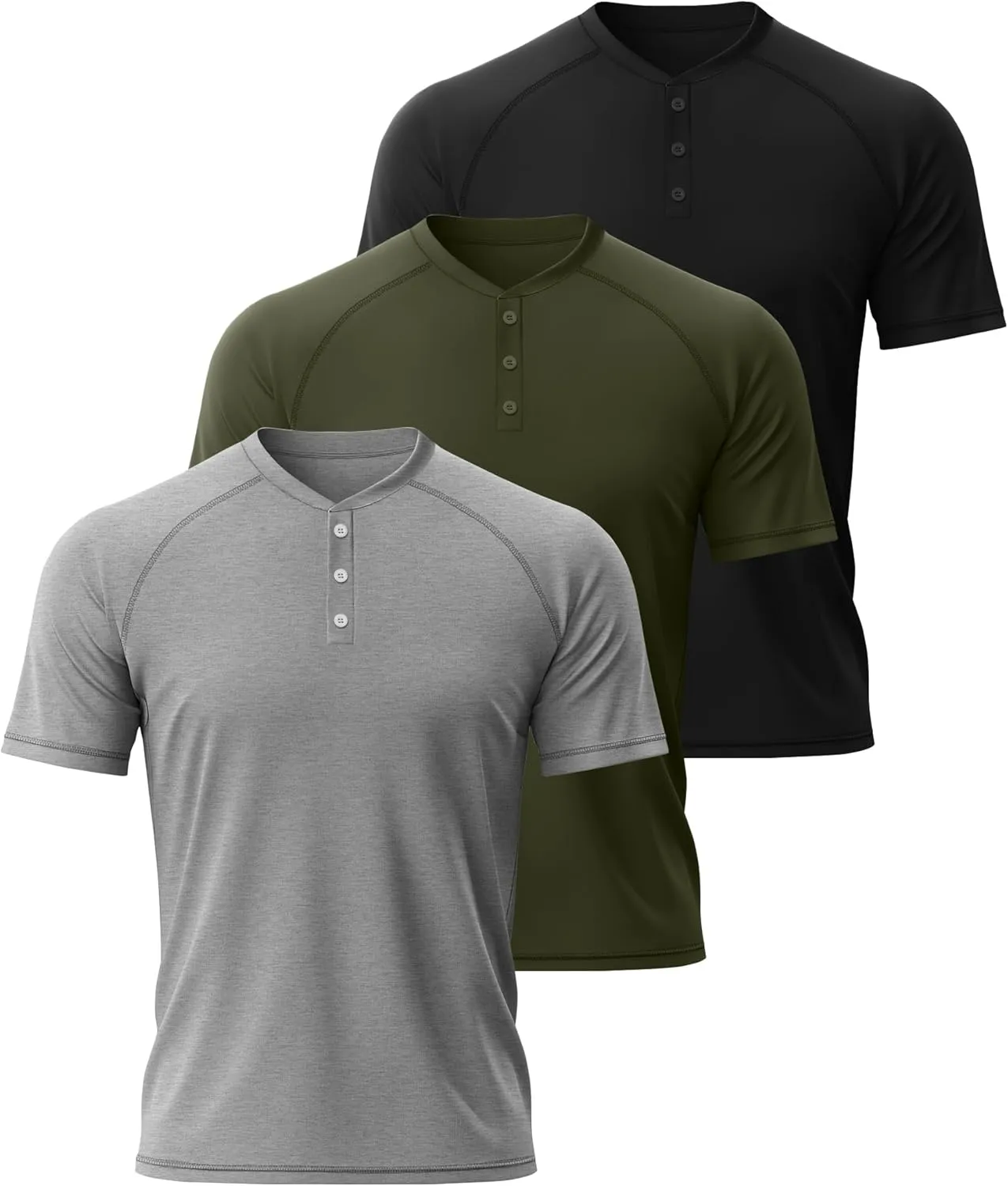 Riyiper 3 Pack Henley Shirts for Men Short Sleeve Raglan M-5XL Cotton Regular and Big Tall Tops Casual Summer Basic Tee