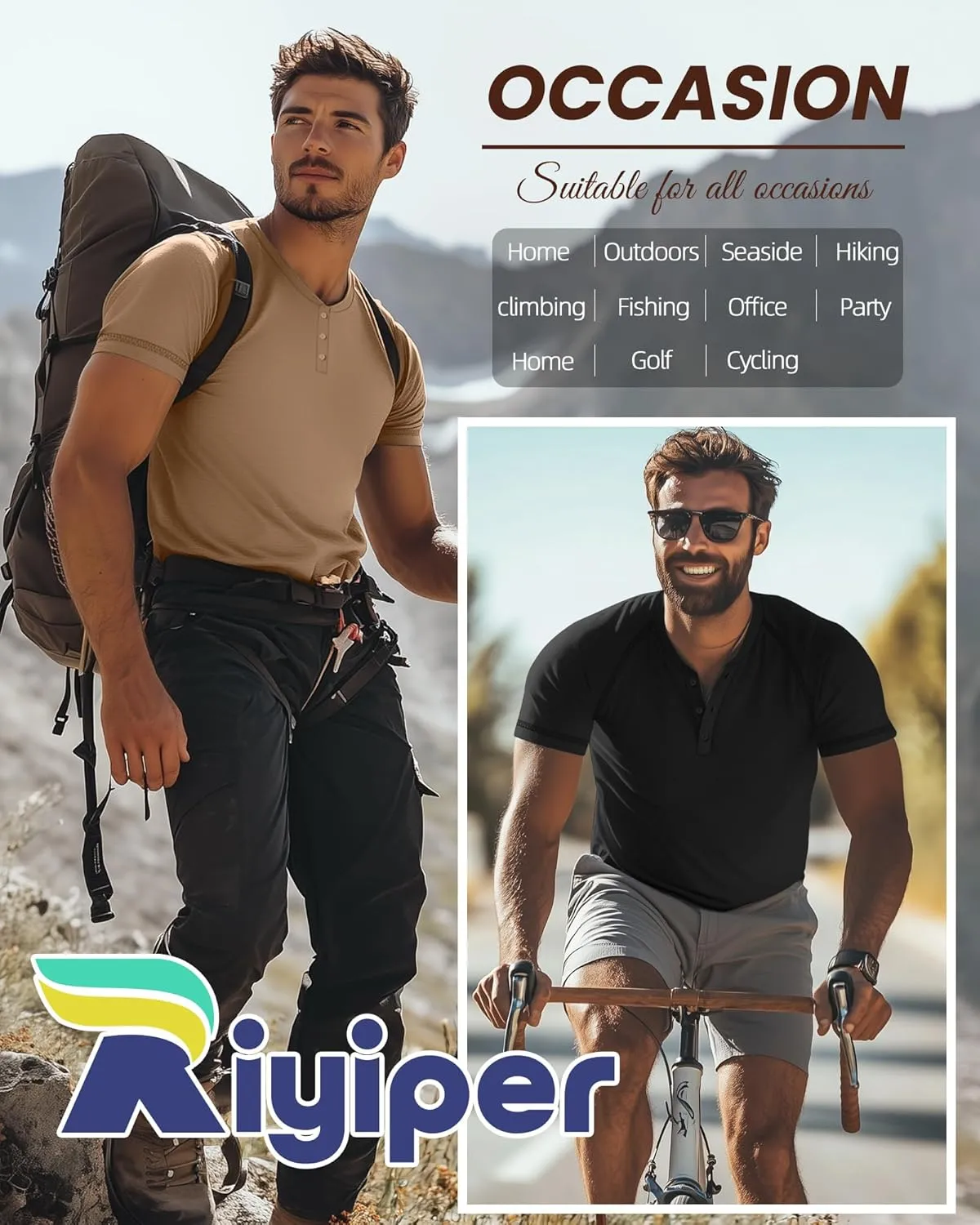 Riyiper 3 Pack Henley Shirts for Men Short Sleeve Raglan M-5XL Cotton Regular and Big Tall Tops Casual Summer Basic Tee