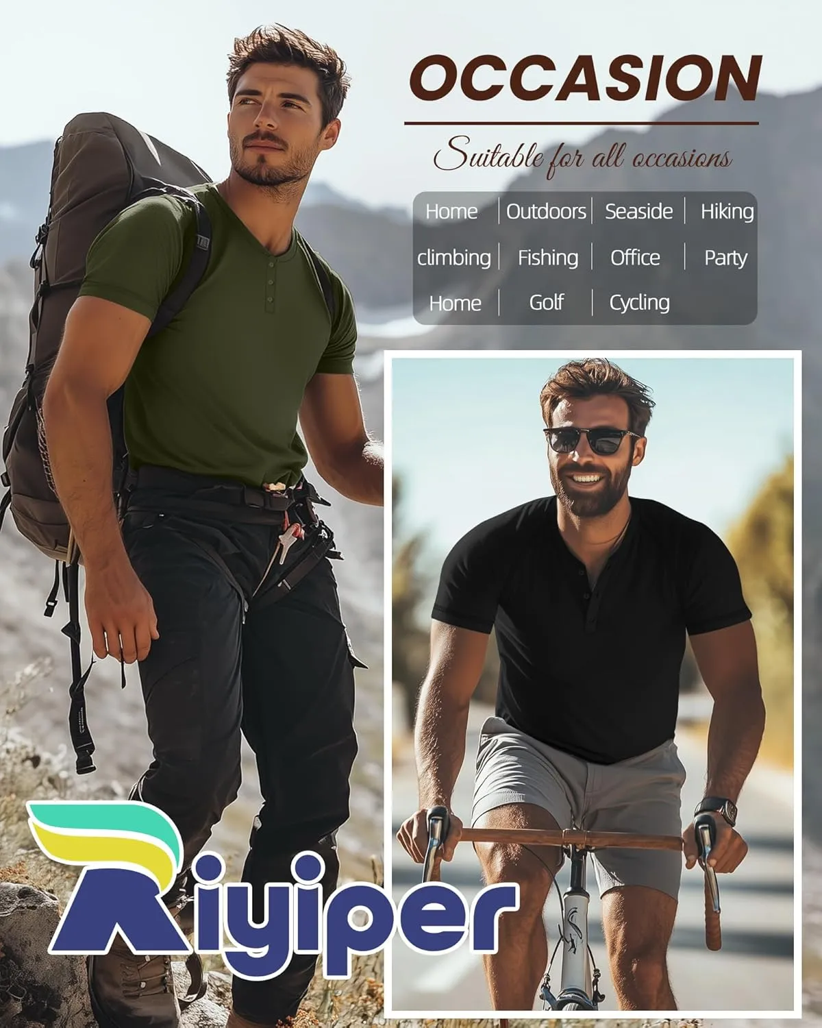 Riyiper 3 Pack Henley Shirts for Men Short Sleeve Raglan M-5XL Cotton Regular and Big Tall Tops Casual Summer Basic Tee