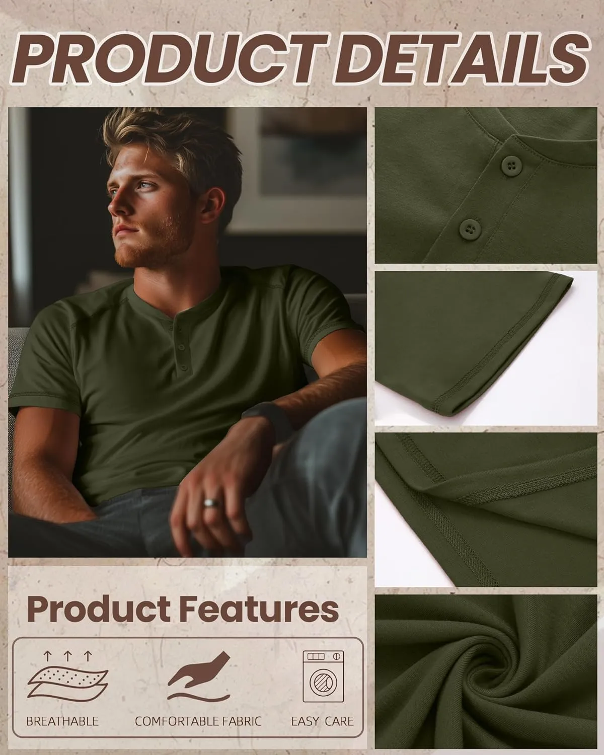Riyiper 3 Pack Henley Shirts for Men Short Sleeve Raglan M-5XL Cotton Regular and Big Tall Tops Casual Summer Basic Tee