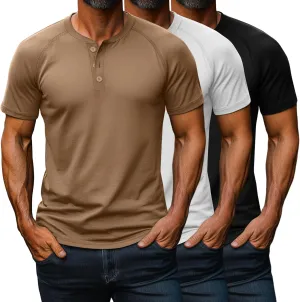 Riyiper 3 Pack Henley Shirts for Men Short Sleeve Raglan M-5XL Cotton Regular and Big Tall Tops Casual Summer Basic Tee