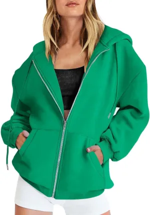 SHAOBGE Fall Sweatshirts for Women Zip Up Hoodies Oversized Sweatshirt Y2K Clothing Casual Drawstring Jacket with Pockets