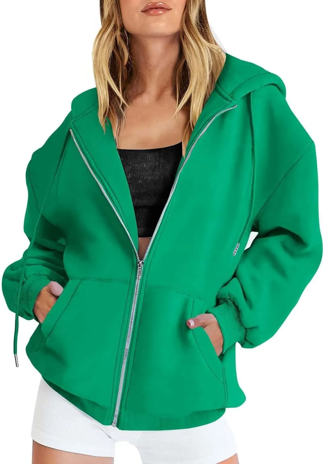 SHAOBGE Fall Sweatshirts for Women Zip Up Hoodies Oversized Sweatshirt Y2K Clothing Casual Drawstring Jacket with Pockets