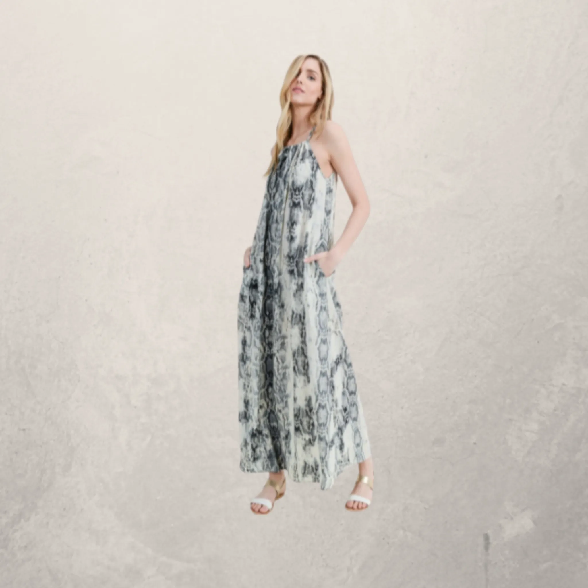 Snakeskin Print Halter Dress