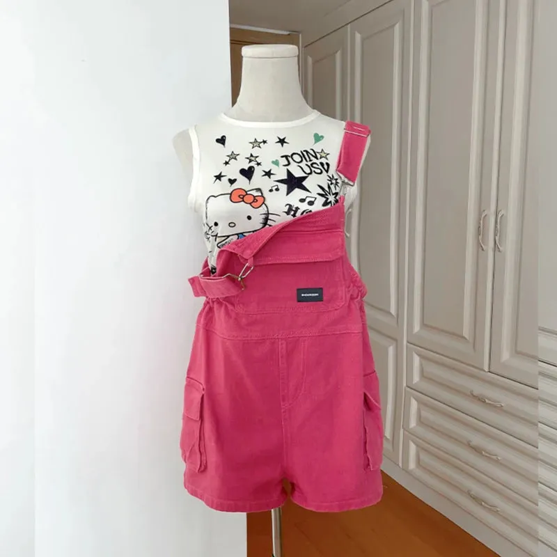 Summer Fashion Women Shorts Jumpsuits And Rompers High Quality Solid Plus Size Woman Strap Rose Red Jeans Overalls Shorts Female