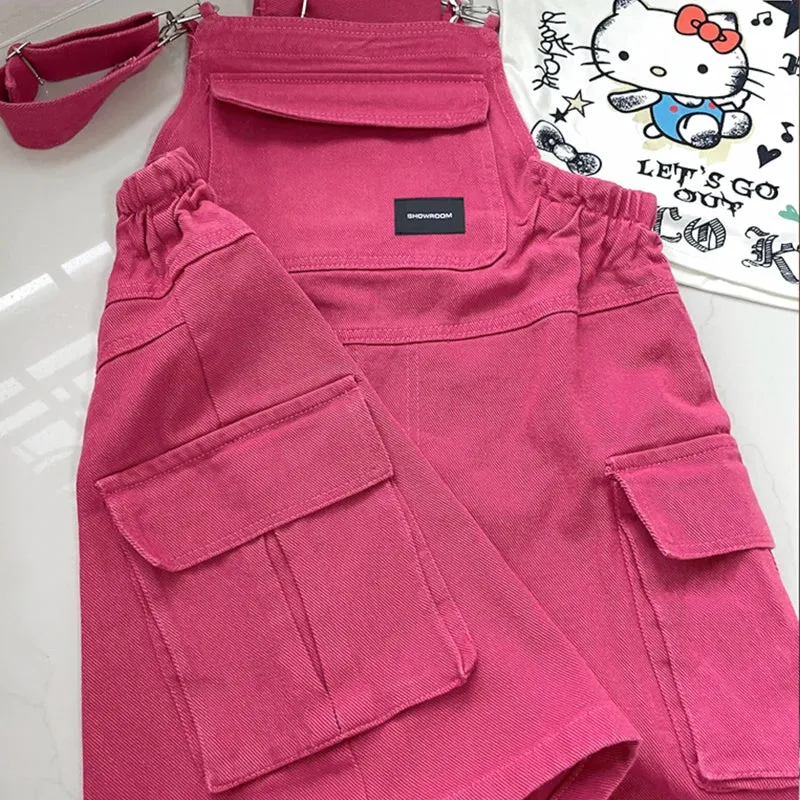 Summer Fashion Women Shorts Jumpsuits And Rompers High Quality Solid Plus Size Woman Strap Rose Red Jeans Overalls Shorts Female