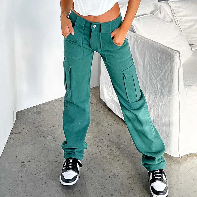 TAVIMART  -  Vintage Cargo Pants Fashion 90s Overalls High Waist Baggy Jeans Women Streetwear Big Pockets Wide Y2k Straight Denim Trousers